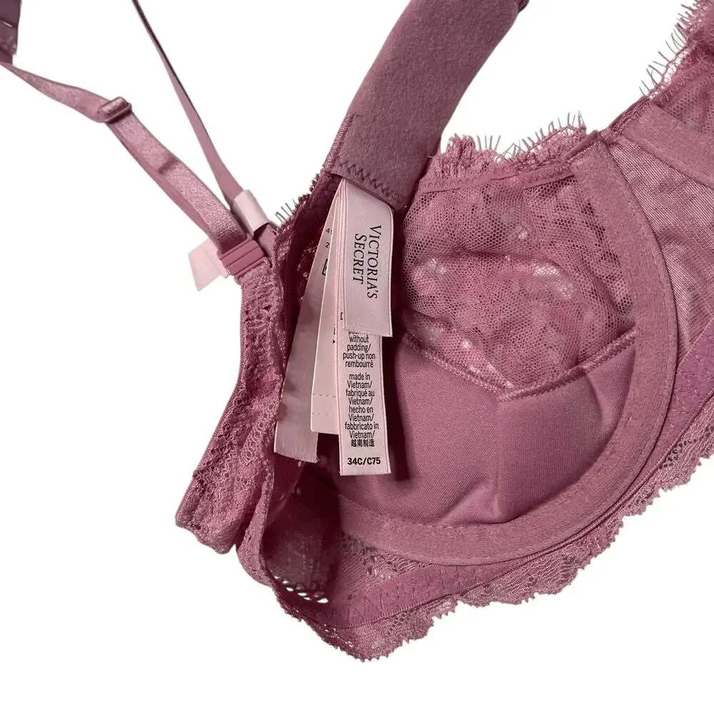 Victoria's Secret Wicked Twinkle Strap Unlined Balconette Bra Dusk Mauve 34C